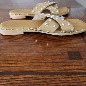 Tan slides with silver studs